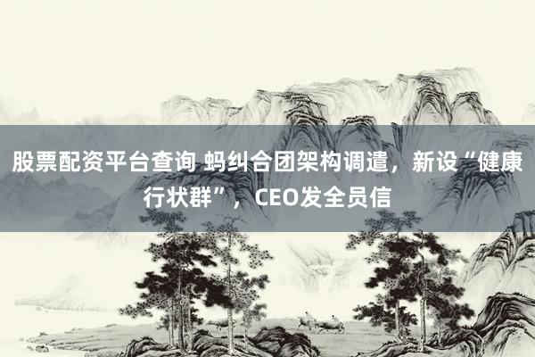股票配资平台查询 蚂纠合团架构调遣，新设“健康行状群”，CEO发全员信